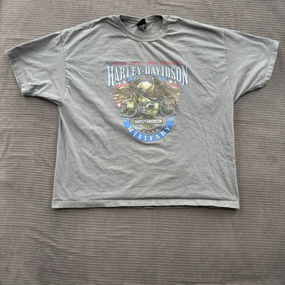 Harley Davidson T Shirt Men 3XL Gray Cotton Military Overseas Tour Crewneck.